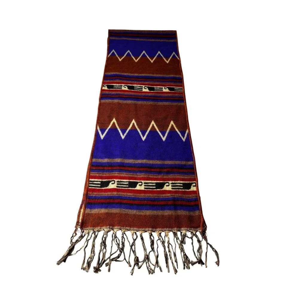 Saddleblanket Co Southwestern Geometric Fringed Scarf Blue Rust Orange Tribal